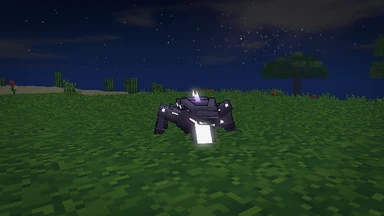 A Glintmaw low on a meadow at night: a long body of stone plates laced with violet light, four sprawled limbs, a tail ending in a crystal blade, its eyeless head split open on crystal teeth.