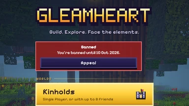 The title menu after a ban: Banned, the day the ban ends, and the Appeal button.