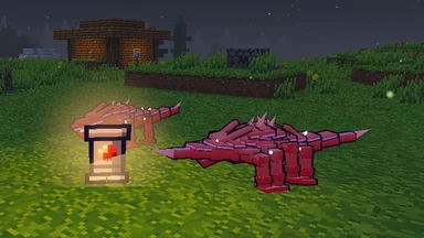 A ward pillar with a blood-red gem at night, two Glintmaws beside it flashing red as it wounds them.