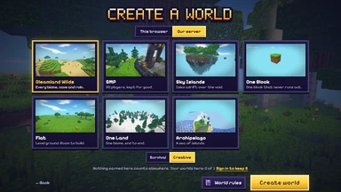 Create a world on our server: the seven worlds, and under them Survival and Creative, Creative in gold.