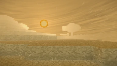 A sandstorm in the desert: a dim sun through drifting ochre dust, sand streaming past on the wind.