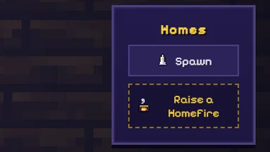 The pause menu’s Homes list in a new world: Spawn, and Raise a Homefire in gold.