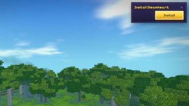 Over a great forest at morning, a card in the corner: Install Gleamheart, with an Install button and a close mark.