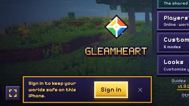 On an iPhone held sideways, a card on the title menu: Sign in to keep your worlds safe on this iPhone, and Sign in.