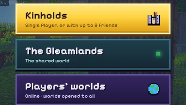 The title menu’s doors: Kinholds, The Gleamlands and Players’ worlds.