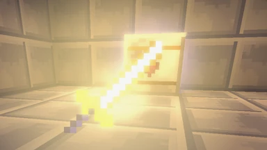 Dawnbrand in a Firstfolk Reliquary’s vault: its blade blazing gold on the stone floor before the heart plinth.